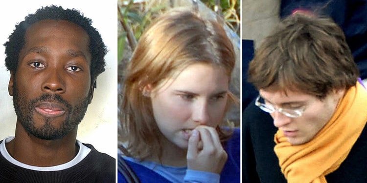 los 3 acusados: Rudy, Amanda Knox, Raffaele